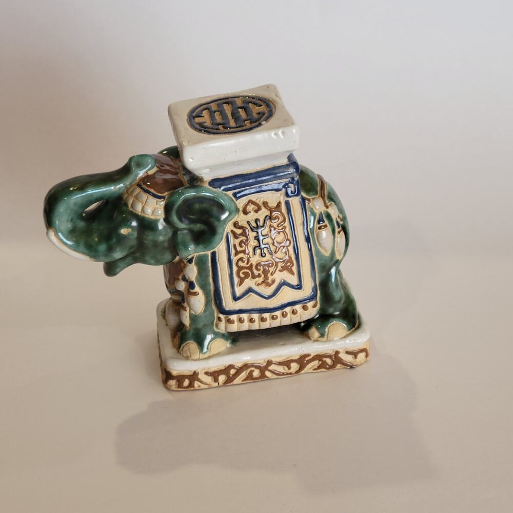 Vintage Asian Majolica Elephant Plant Candle Stand Centerpiece 6" tall